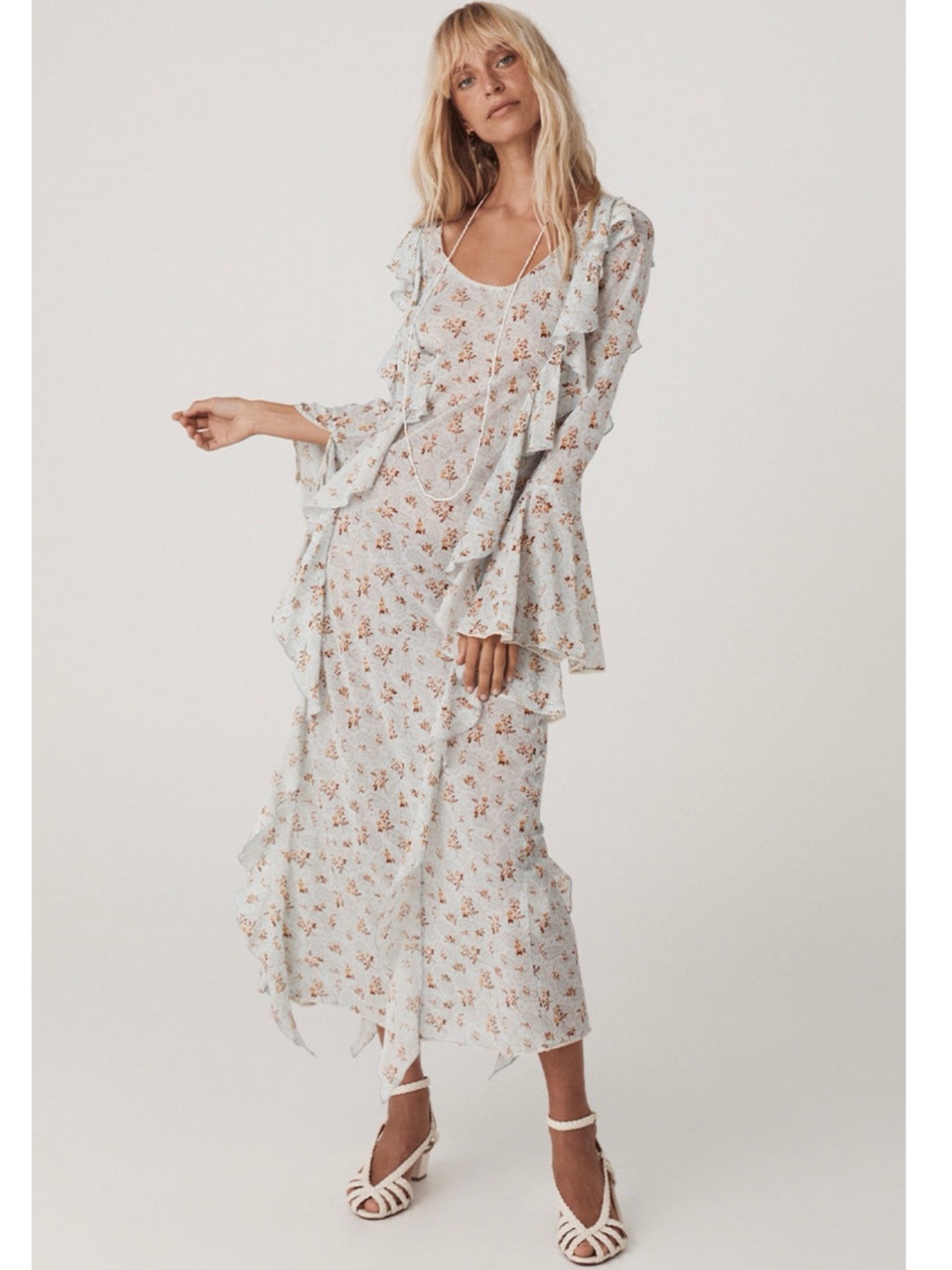 Spell And The Gypsy Collective Fleur Frill Bias Maxi Dress In Teapot Blue